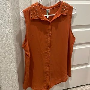 Sleeveless button up top orange